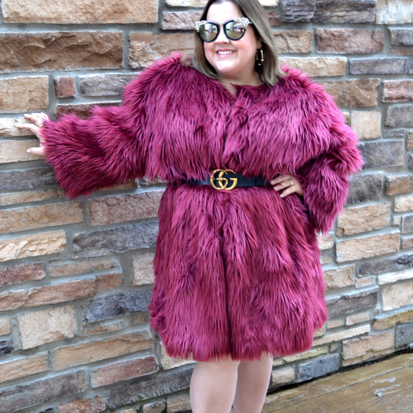 Zelie for She burgundy faux fur coat 1X - Picture 2 of 4
